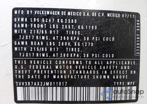 2018 Volkswagen Tiguan 2.0T Se/2.0T Sel z USA, uszkodzony, nr VIN 3VV3B7AX2JM011917